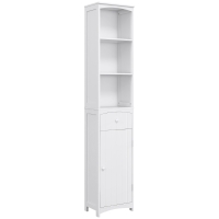 HOMCOM Bathroom Storage Cabinet, Free Standing Bathroom Storage Unit, Tall Linen Tower with 3-Tier Shelves and Drawer, White