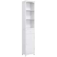 HOMCOM Bathroom Storage Cabinet, Free Standing Bathroom Storage Unit, Tall Linen Tower with 3-Tier Shelves and Drawer, White(m-1)
