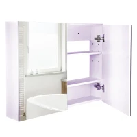 HOMCOM Double Door Wall Mounted Bathroom Mirror, 31.5" x 23.5" Medicine Cabinet with Modern Design, Large Storage, & Quiet Hinges(m-1)