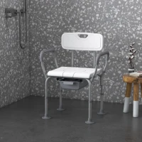 HOMCOM 3-in-1 Shower Chair with Back and Arms, Height Adjustable Bedside Commode, Raised Toilet Seat with Non-Slip Rubber Foot Pad for Seniors, Disabled, White(m-10)