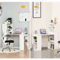 HOMCOM Computer Desk with 6-Tier Storage Shelves, Writing Desk Workstation with Bookshelf for Home Office, White(m-7)