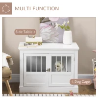 PawHut Wooden Dog Crate End Table, Dog Crate Furniture with Triple Doors, Puppy Crate for Small Dogs Indoor Use, White(m-4)