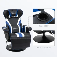 Vinsetto Gaming Chair, Racing Style Computer Recliner with Lumbar Support, Footrest and Cup Holder, Black/White/Blue(m-6)