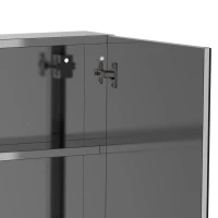 kleankin Bathroom Mirrored Cabinet, 24"x26" Stainless Steel Frame Medicine Cabinet, Wall-Mounted Storage Organizer with Double Doors, Silver(m-8)
