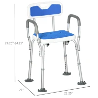HOMCOM EVA Padded Shower Chair with Arms and Back, Bath Seat with Adjustable Height, Anti-slip Shower Bench for Seniors and Disabled, Tool-Free Assembly, 299lbs(m-3)