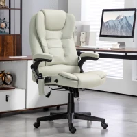 Vinsetto 6 Point Vibrating Massage Office Chair with Heat, Microfiber Massage Desk Chair with Reclining Backrest, Beige(m-2)