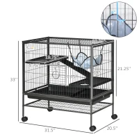PawHut Small Animal Cage with Wheels, Pet Playpen for Rat, Syrian Hamster, Kitten, Ferrets, Chinchillas with Bottom Storage Shelf, Removable Tray, Ramp, 31.5" x 20.5" x 33.1"(m-3)