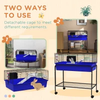 PawHut Two-Story Small Animal Cage Removable from Stand, Pet Habitat with Shelf & Wheels, 33" x 18.5" x 35", Blue(m-4)