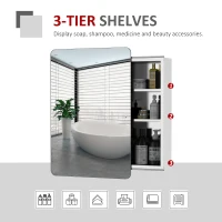 kleankin 18'' x 26''/46cm x 66cm Wall Mount Bathroom Medicine Cabinet Mirror Sliding Door with 3-Tier Storage Shelf, Stainless Steel, for Living Room Bedroom Office(m-5)
