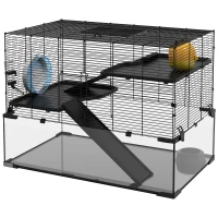 PawHut 31" Hamster Cage, Gerbil Cage with Glass Basin for Small Hamsters, Black(m-1)