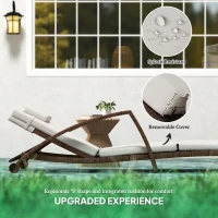 Outsunny Set of 2 Wicker Chaise Lounge Chair Outdoor Patio Lounger with 5 Adjustable Back, Wheels, Cushion, and Armrests, Beige(m-6)