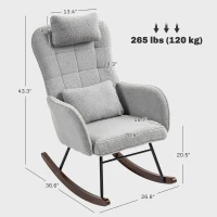 HOMCOM Nursery Rocking Chair with Headrest, Lumber Pillow, Nursing Chair with High Back for Living Room, Bedroom, Light Gray(m-3)