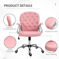 Vinsetto PU Leather Home Office Chair, Button Tufted Desk Chair with Padded Armrests, Adjustable Height and Swivel Wheels, Pink(m-7)