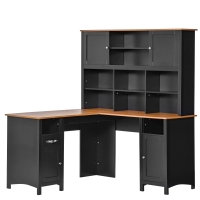 HOMCOM L Shaped Computer Desk with Hutch, 59" Corner Desk, Space Saving Home Office Desk with Storage Shelves, Drawer and Cabinet, Black