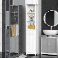HOMCOM Bathroom Storage Cabinet, Free Standing Bathroom Storage Unit, Tall Linen Tower with 3-Tier Shelves and Drawer, White(m-11)
