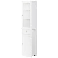 kleankin Slim Bathroom Storage Cabinet, Tall Bathroom Cabinet, Narrow Linen Tower with Acrylic Door, Drawer and Shelves, White(m-13)