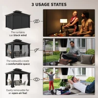 Outsunny 10' x 12' Outdoor Hardtop Gazebo with Galvanized Steel Canopy & Netting Sidewalls for Lawn, Backyard, Dark Grey(m-9)