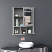 kleankin Bathroom Medicine Cabinet with Mirror, Wall Mounted Mirror Cabinet with Door and Storage Shelves, Gray(m-11)