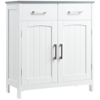 kleankin Bathroom Floor Cabinet, Freestanding Linen Cabinet, Storage Cabinet with 2 Drawers, Double Doors, Adjustable Shelf, White
