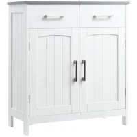 kleankin Bathroom Floor Cabinet, Freestanding Linen Cabinet, Storage Cabinet with 2 Drawers, Double Doors, Adjustable Shelf, White(m-1)