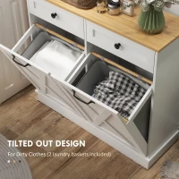 HOMCOM Tilt Out Laundry Hamper Cabinet, Bathroom Storage Cabinet with 2 Removable Baskets and 2 Drawers, White(m-4)
