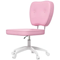 Vinsetto Vanity Office Chair, PU Leather Computer Chair for Home, with Adjustable Height, Armless, Swivel Wheels, Pink(m-1)