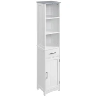 kleankin Tall Bathroom Storage Cabinet, Narrow Bathroom Cabinet with 3 Tier Shelving, Drawer and Adjustable Shelves, Slim Freestanding Linen Tower, White(m-14)