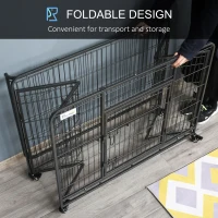 PawHut Folding Design Heavy Duty Metal Dog Cage Crate & Kennel with Removable Tray and Cover, & 4 Locking Wheels, Indoor/Outdoor 43"(m-7)