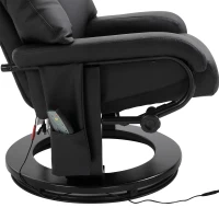 HOMCOM Massage Recliner Chair with Ottoman, 360° Swivel Recliner and Footstool, 10 Point Vibration, PU Leather Reclining Chair with Side Pocket and Remote Control, Black(m-12)