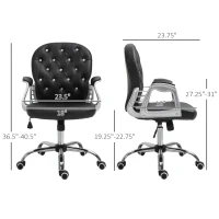 Vinsetto PU Leather Home Office Chair, Button Tufted Desk Chair with Padded Armrests, Adjustable Height and Swivel Wheels, Black(m-3)