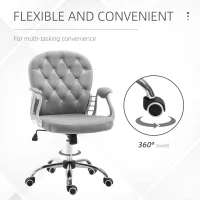 Vinsetto Velvet Home Office Chair, Button Tufted Desk Chair with Padded Armrests, Adjustable Height and Swivel Wheels, Gray(m-7)