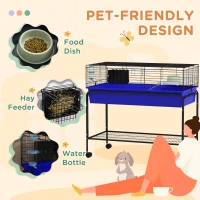 PawHut Two-Story Small Animal Cage Removable from Stand, Pet Habitat with Shelf & Wheels, 39" x 20.5" x 36.5", Blue(m-7)
