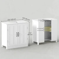 kleankin Pedestal Under Sink Cabinet, Bathroom Vanity Cabinet Storage with Double Doors and Adjustable Shelf, White(m-3)