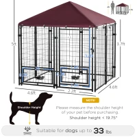 PawHut Outdoor Dog Kennel with Rotating Bowl Holders, Pet Playpen with Waterproof Cover, 4.6' x 4.6' x 5', Red(m-3)