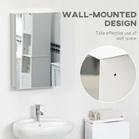 kleankin Wall Mounted Bathroom Medicine Cabinet Mirrored Cabinet with Hinged Door 3-Tier Storage Shelves Silver(m-7)