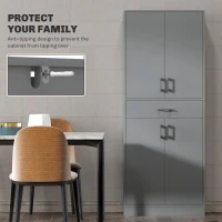 HOMCOM 71" Kitchen Cabinet with Drawer and Adjustable Shelf, Freestanding Tall Kitchen Pantry, Gray(m-7)
