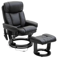 HOMCOM PU Leather Massage Recliner Chair with Ottoman, 10 Point Vibration Swiveling Armchair, Black(m-11)