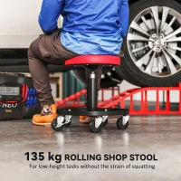 HOMCOM Rolling Garage Stool, 300 LBS Capacity Padded Mechanic Stool with 2.5" Wheels, Adjustable Height 15" -19.7", Red(m-4)