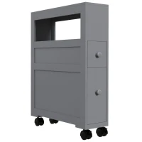kleankin Space Saving Narrow Bathroom Storage Cabinet, Bath Toilet Paper Holder with Drawers and Rolling Wheels, Gray(m-11)