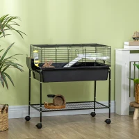PawHut Two-Story Small Animal Cage Removable from Stand, Pet Habitat with Shelf & Wheels, 33" x 18.5" x 35", Charcoal Gray(m-2)