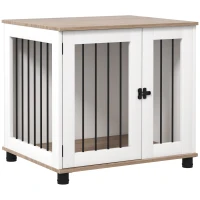 PawHut Dog Kennel Furniture Side End Table Indoor with Lockable Door, for Small and Medium Dogs, Walnut Brown(m-11)