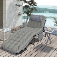 Outsunny Folding Lounge Chair with 4-level Reclining Back & Cushion, Grey(m-10)