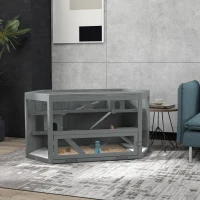 PawHut Wooden Hamster Cage Small Animal Exercise Play House 3 Tier with Tray, Seesaws, Water Bottle, Activity Center, Gray(m-9)