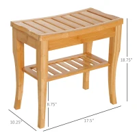 HOMCOM Long Bamboo Shower Bench Seat, 20" Wooden Spa Shower Stool with Underneath Storage Shelf Shoe Organizer(m-3)