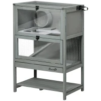 PawHut Wooden Hamster Cage with Storage Shelf, Large Rat Mouse Habitat Including Seesaw, Small Animal Cage with Sliding Tray, Wide Ramp for Racing, Running Wheel, 35.5" H(m-11)