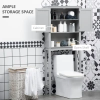 kleankin Modern Over The Toilet Storage Cabinet, Double Door Bathroom Organizer with Inner Adjustable Shelf and Open Shelf, Gray(m-5)