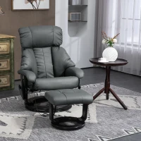HOMCOM Swivel Recliner with Ottoman, Faux Leather Reclining Chair with Massage, Footstool Remote and Side Pocket, Gray(m-2)