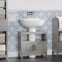 kleankin Pedestal Sink Storage Cabinet, Bathroom Under Sink Cabinet with 2 Doors and Open Shelf, Bathroom Vanity, Gray(m-2)