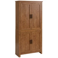 HOMCOM 64" 4-Door Kitchen Pantry, Freestanding Storage Cabinet with 3 Adjustable Shelves for Kitchen, Oak(m-11)