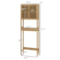 HOMCOM Over the Toilet Cabinet, Bamboo Bathroom Above Toilet Storage with Slatted Doors and Adjustable Shelf, Natural(m-3)